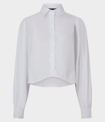 Camisa em Tricoline com Manga Bufante