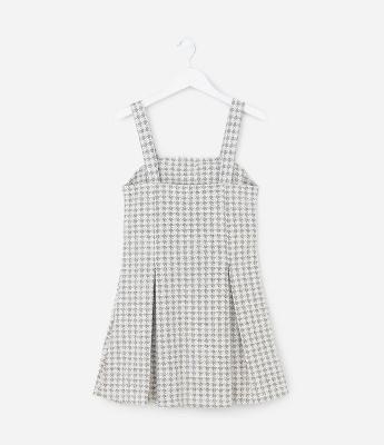 Vestido Infantil em Tweed com Alças Largas e Botões Frontais – Tam 5 a 14 Anos