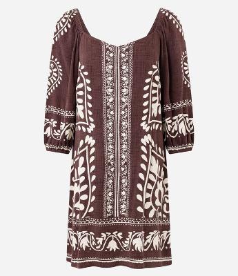 Vestido Curto em Viscose com Estampa de Folhagens