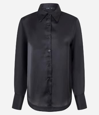 Camisa Manga Longa em Cetim com Barra Arredondada