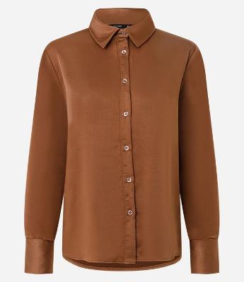 Camisa Manga Longa em Cetim com Barra Arredondada