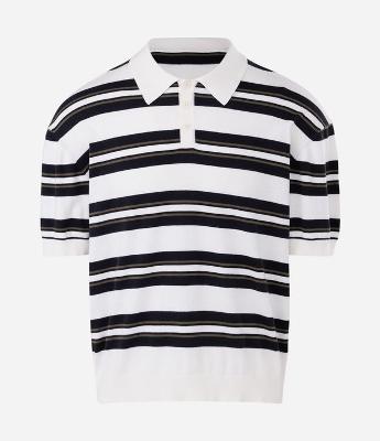 Camiseta Boxy em Tricô Listrado com Gola Polo