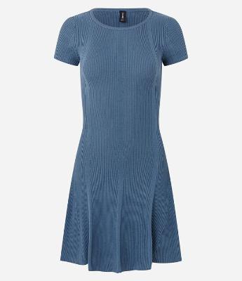 Vestido em Tricô Ajustado com Manga Curta Canelada