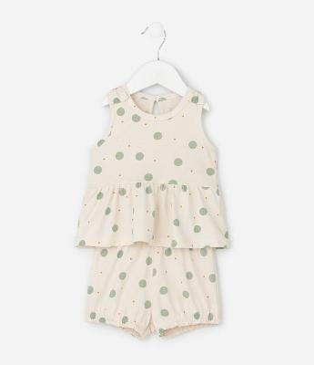 Conjunto Infantil com Babados e Estampa Poá – Tam 0 a 18 Meses