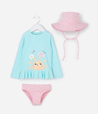 Conjunto Infantil com Proteção UV e Estampa Solzinho - Tam 1 a 4 Anos