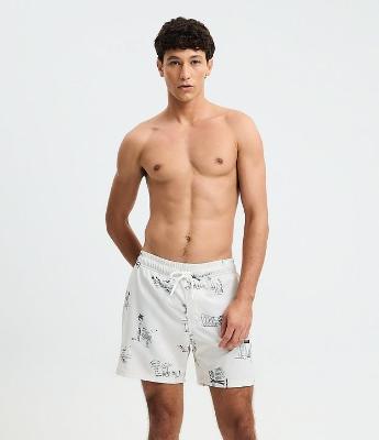 Bermuda de Banho em Microfibra com Ícones de Praia