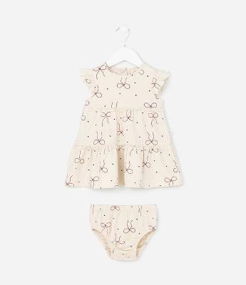 Vestido Infantil com Calcinha e Estampa de Laços – Tam 0 a 18 Meses