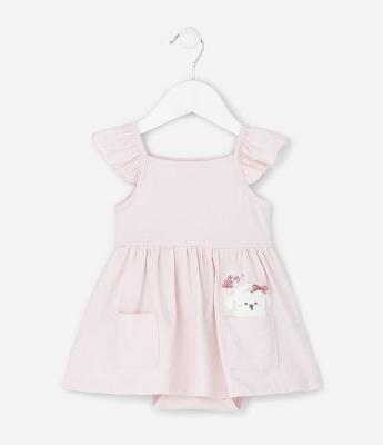 Vestido Body Infantil com Poá e Bordado de Poodle – Tam 0 a 18 Meses
