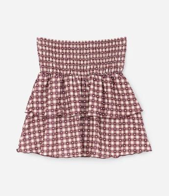 Saia Infantil Texturizada com Estampa Xadrez e Corações – Tam 7 a 14 Anos