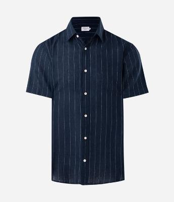 Camisa Manga Curta em Linho Listrada