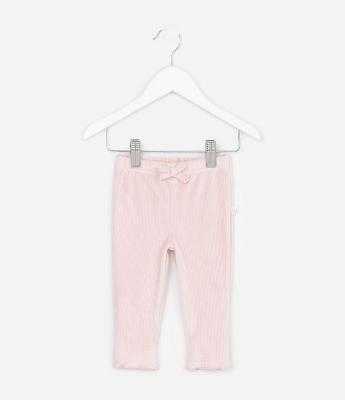 Calça Infantil em Veludo Cotelê com Lacinho e Barra Picot - Tam RN a 18 Meses