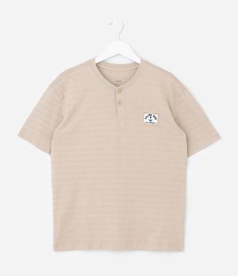 Camiseta Infantil Henley em Algodão Texturizado – Tam 5 a 14 Anos