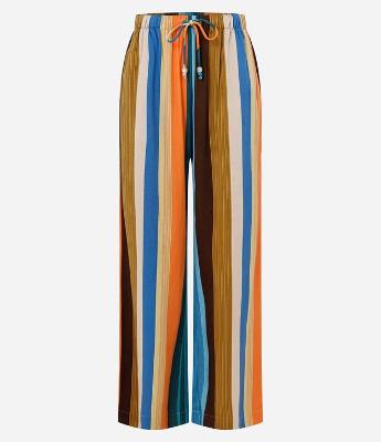 Calça em Sarja com Listras e Amarração com Ponteiras