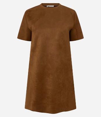 Vestido Curto Reto em Suede com Gola Redonda