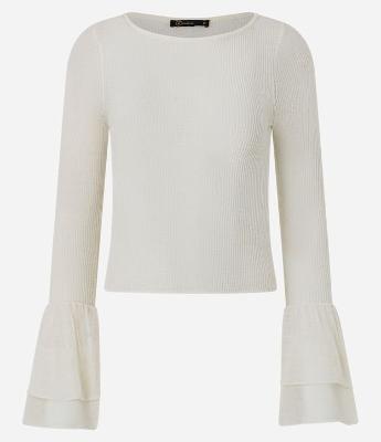 Blusa em Tricô com Babados na Manga e Gola Canoa