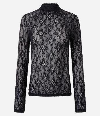 Blusa Manga Longa em Renda com Gola Alta