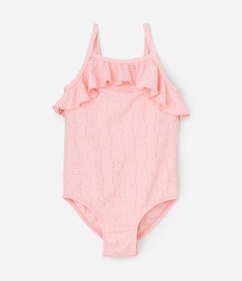 Maiô Infantil com Babadinho e Textura Floral - Tam 1 a 4 anos