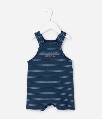 Jardineira Infantil Listrada com Lettering – Tam 0 a 18 Meses