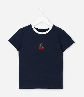 Camiseta Infantil com Bordado de Cereja – Tam 5 a 14 Anos