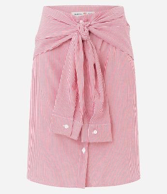 Saia Reta em Tricoline Listrada Estilo Camisa com Amarração