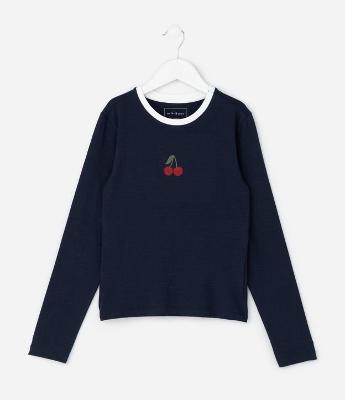 Camiseta Infantil com Bordado de Cereja – Tam 5 a 14 Anos