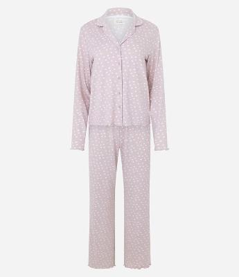 Pijama Americano Longo Peach Touch Poá