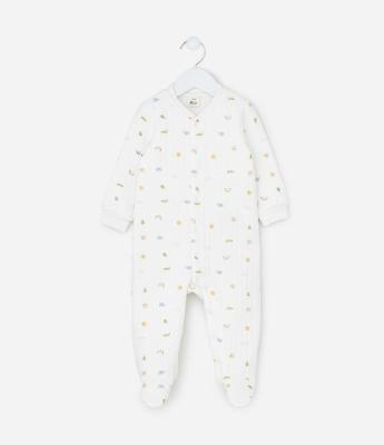 Macacão Infantil em Matelassê com Estampa Mini Icons – Tam RN a 18 Meses