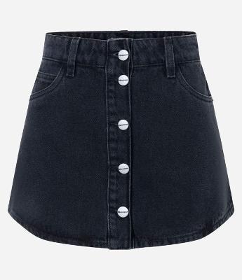 Minissaia em Jeans Cintura Média com Abotoamento Frontal