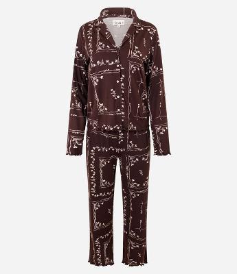 Pijama Americano Longo Peach Touch com Estampa Floral