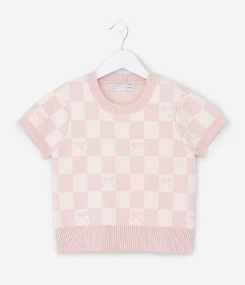 Camiseta Infantil em Jacquard Xadrez com Laços – Tam 5 a 14 Anos