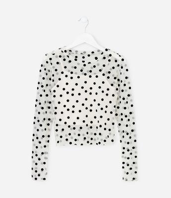 Camiseta Infantil em Tule Poá com Gola Alta e Regata Interna – Tam 5 a 14 Anos