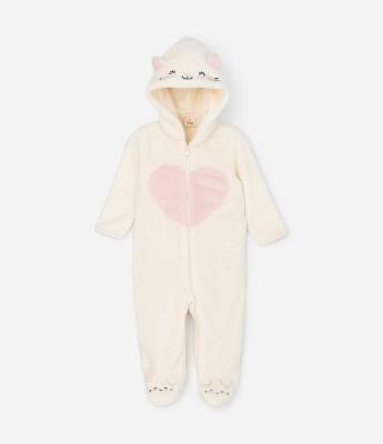 Macacão Infantil com Capuz Bordado de Gatinha – Tam 0 a 18 Meses