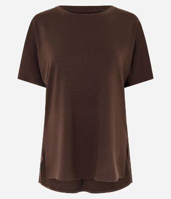 Camiseta Regular em Microfibra Ampla com Fendas Laterais