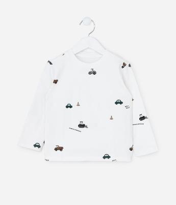 Camiseta Infantil em Suedine com Estampa de Carrinhos – Tam 1 a 5/6 Anos