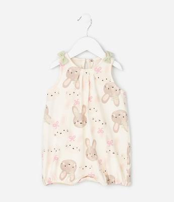 Macaquinho Infantil em Cotton Estampa Coelhinho - Tam 0 a 18 meses