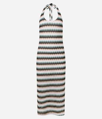 Vestido Longo em Crochê Texturizado com Amarração no Pescoço