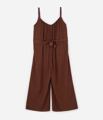 Macacão Longo Franzido com Faixa Curve & Plus Size