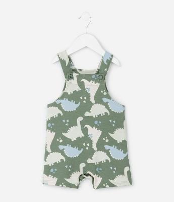 Jardineira Infantil em Moletom com Estampa de Dinossauros – Tam 0 a 18 Meses