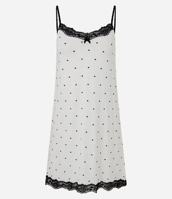 Camisola de Alcinha com Estampa Poá e Renda Aplicada