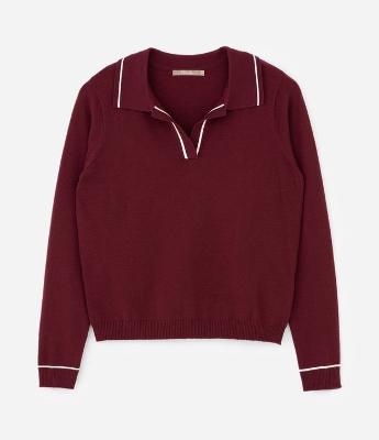 Suéter Slim em Tricô com Gola Polo e Detalhe Contrastante