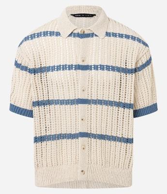 Camisa Boxy em Efeito Tricô com Listras Contrastantes