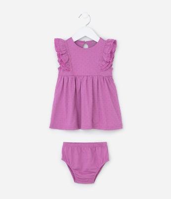 Vestido Infantil com Babados e Calcinha – Tam 0 a 18 Meses