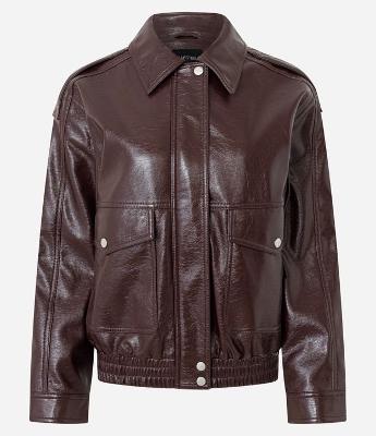 Jaqueta Bomber em PU Com Bolsos Frontais