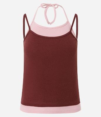 Blusa Curta em Ribana com Sobreposição Contrastante