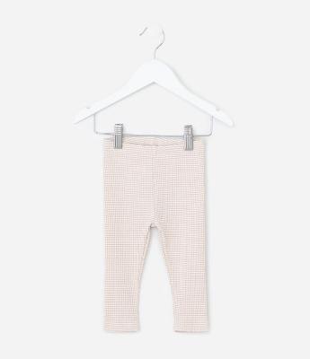 Calça Infantil em Ribana Canelada com Estampa Listrada – Tam RN a 18 Meses