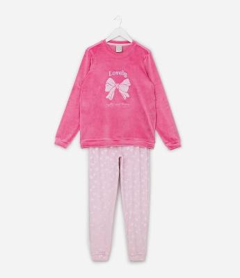 Pijama Infantil Longo com Estampa de Laços em Relevo – Tam 5 a 14 Anos