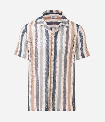 Camisa Manga Curta em Tricô com Listras