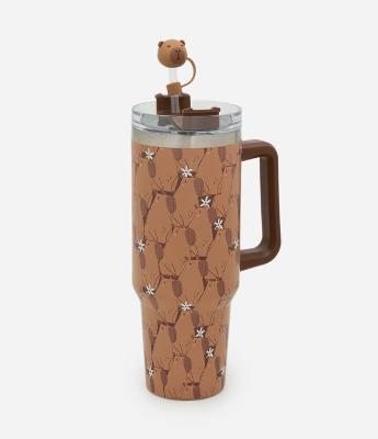 Copo Térmico com Estampa Capivara e Protetor de Canudo