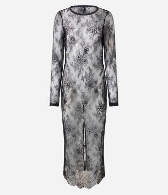 Vestido New Midi em Renda com Manga Longa