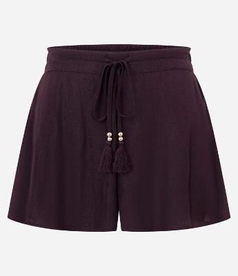 Short Evasê Acetinado com Cintura Alta e Tassel